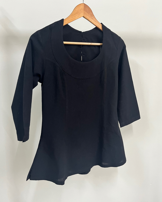 Zig Zag Top - Black Cotton