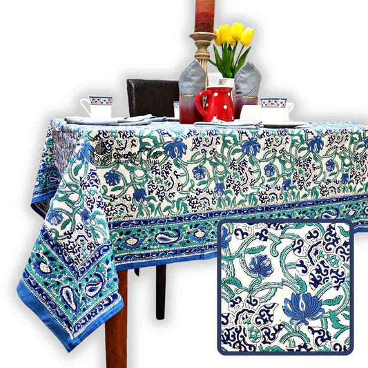 Paisley Paradise Block Print Cotton Tablecloth Square, Emerald Bay - Sweet Us